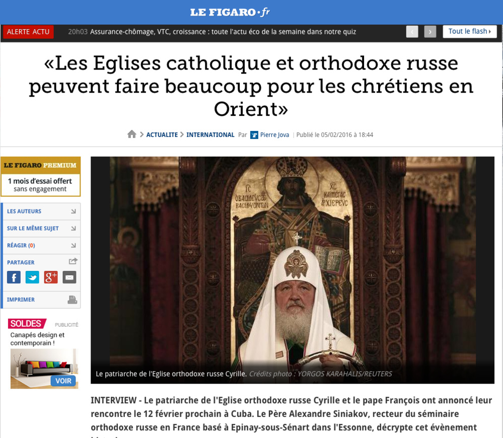 «Les Eglises catholique et orthodoxe russe peuvent faire beaucoup pour les chrétiens en Orient»