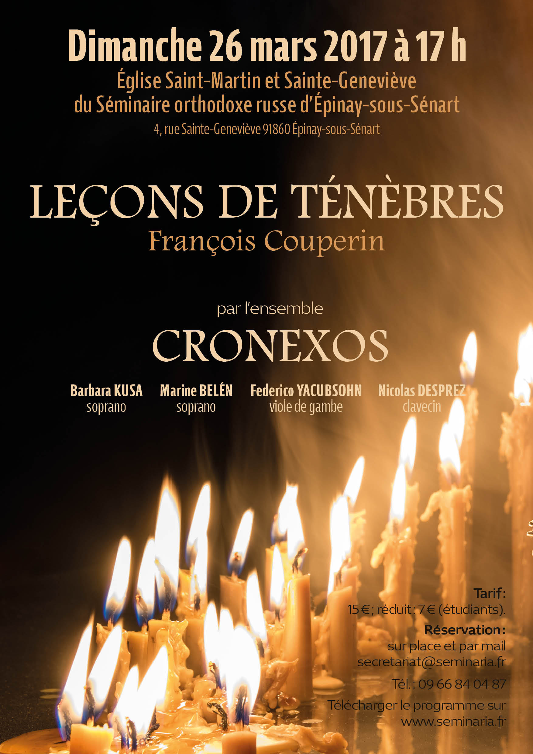 "Leçons de Ténèbres" de Couperin. Concert par l'ensemble "Cronexos". Dimanche 26 mars à 17 h
