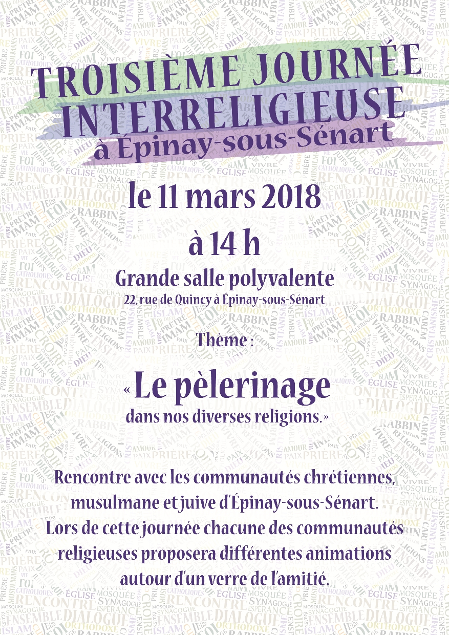 ANNONCE: Troisième journée interreligieuse à Épinay-sous-Sénart: «Le pèlerinage dans nos diverses religions», le 11 mars 2018